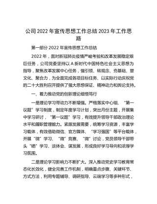 公司2022年宣传思想工作总结3600字