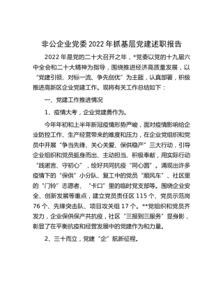 非公企业党委2022年抓基层党建述职报告3500字