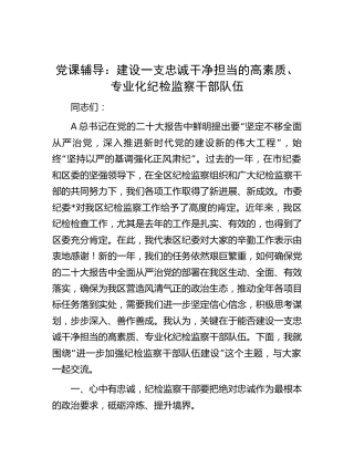 党课讲稿：建设一支忠诚干净担当的高素质、专业化纪检监察干部队伍