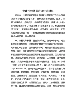党建引领基层治理经验材料