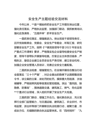 安全生产主题经验交流材料