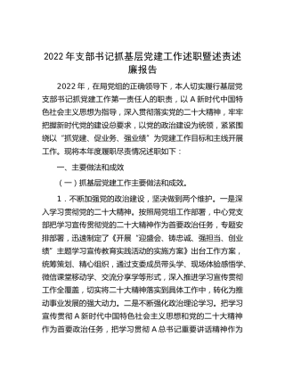 2022年支部书记抓基层党建工作述职暨述责述廉报告4700字