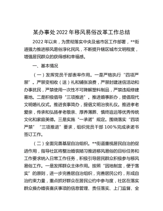 2022年移风易俗改革工作总结