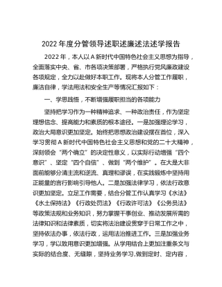 2022年水利系统分管领导述职述廉述法述学报告