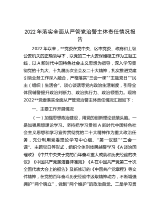 2022年落实全面从严管党治警主体责任情况报告（公安）