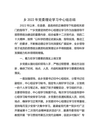 2022年理论学习中心组总结1900字（乡镇）