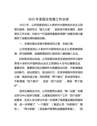 2022年国企公司党建工作总结3000字