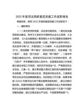 2022年度司法系统抓基层党建工作述职报告