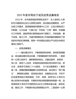 2022年度市局班子成员述责述廉报告4100字