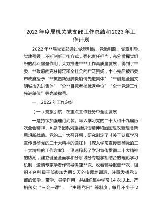 2022年度局机关党支部工作总结和2023年工作计划6000字