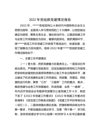 2022年党组抓党建情况总结报告