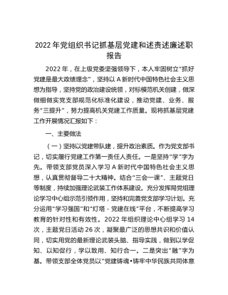 2022年党组织书记抓基层党建和述责述廉述职报告3000字