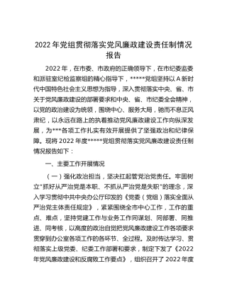 2022年党组贯彻落实党风廉政建设责任制情况总结报告