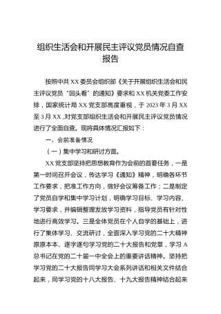 组织生活会和开展民主评议党员情况自查总结报告