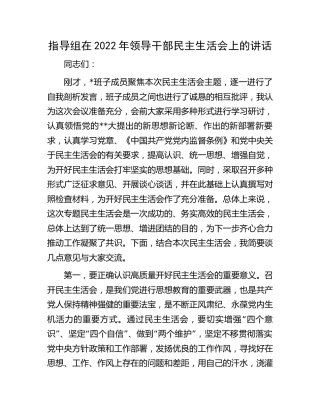 指导组在2022年领导干部生活会上的讲话