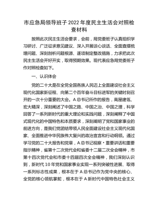 应急系统领导班子2022年度民主生活会对照检查