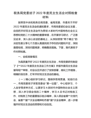 税务系统班子2022年度民主生活会对照检查