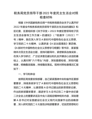 税务系统2022年度民主生活会个人对照检查6900字