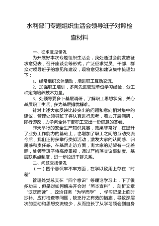 水利部门专题组织生活会领导班子对照检查（5方面版本，材料比较简单，第一次见这个版本）