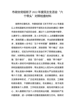 市政协班子2022年度民主生活会对照检查