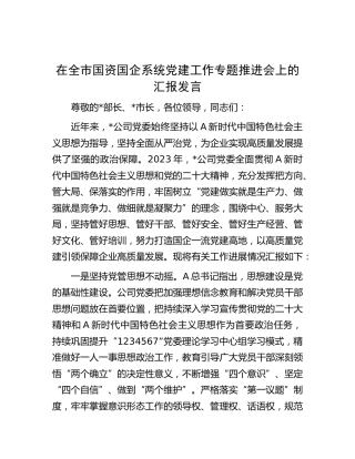 在全市国资国企系统党建工作专题推进会上的汇报发言（公司）