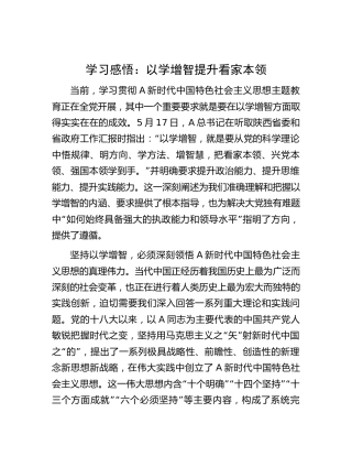 主题教育研讨发言：以学增智 提升看家本领