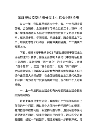 派驻纪检监察组组长2022年民主生活会对照检查5200字