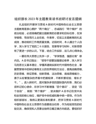 组织部长2023年主题教育读书班研讨发言