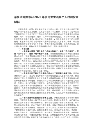 某乡镇党委书记2022年度民主生活会个人对照检查材料
