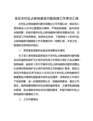 县区农村乱占耕地建房问题排摸工作情况汇报