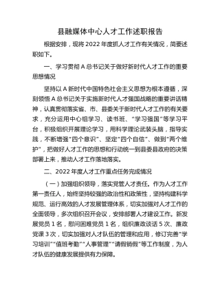 县融媒体中心人才工作述职报告