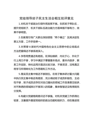 民主生活会相互批评意见14条