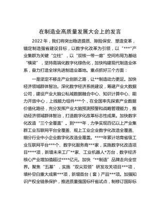 在制造业高质量发展大会上的发言