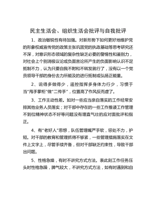 民主生活会、组织生活会批评与自我批评意见39条