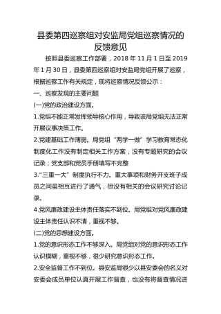 巡察组对安监局巡察情况的反馈意见