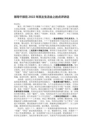 领导干部在2022年民主生活会上的点评讲话（六个带头）