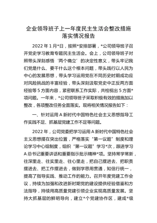 领导班子上年度生活会整改措施落实情况报告（公司1700字）
