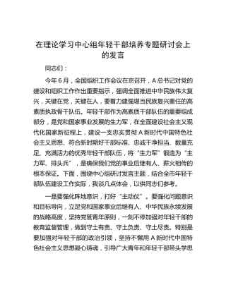 在中心组年轻干部培养专题研讨会上的发言