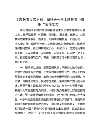 主题教育发言材料：知行合一 从主题教育中汲取“奋斗之力”