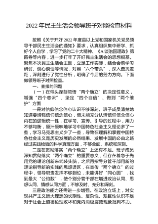 领导班子2022年生活会对照检查7100字