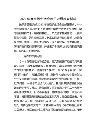 领导班子2022年度组织生活会对照检查2800字