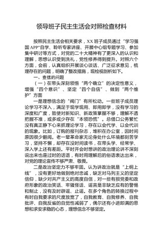 领导班子2022年度生活会对照检查材料（1万字）