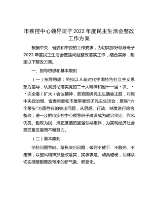领导班子2022年度民主生活会整改工作方案（疾控4600字）