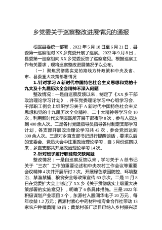乡党委关于巡察整改进展情况的通报（20230424）