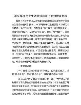 领导班子2022年度民主生活会对照检查6800字