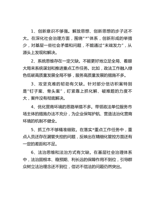 巡视巡察整改民主生活会提出的批评意见22条（政法委）