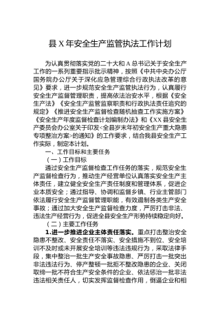 县安全生产监管执法工作计划