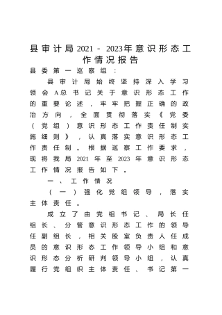 意识形态三年（2021-2023年）工作情况总结报告3100字（审计）