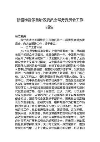 新疆维吾尔自治区委员会常务委员会工作报告（20230113）
