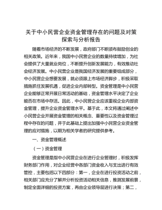 中小民营企业资金管理存在的问题及对策探索与分析报告（调研报告）